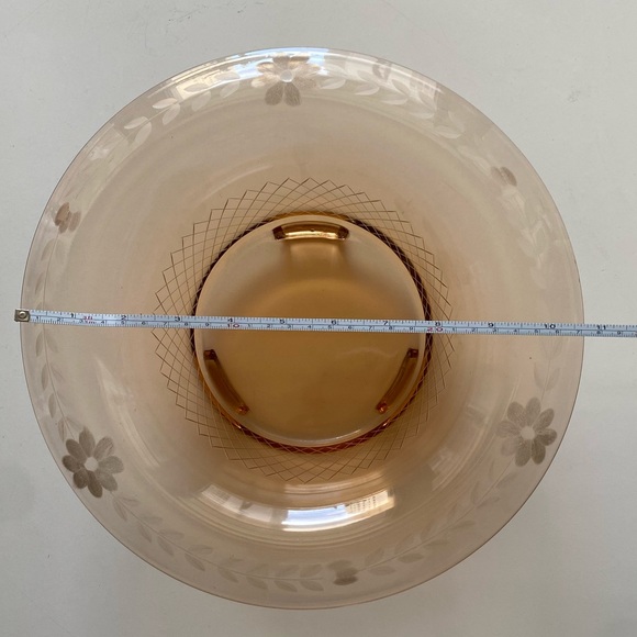 Large Vintage Floral Amber Depression Glass Console Bowl - Picture 5 of 12